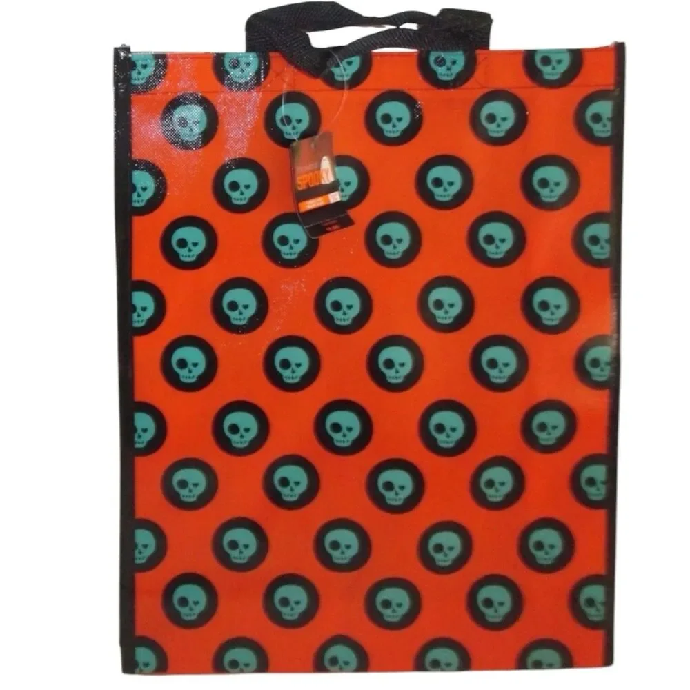 3x Looking Spooky Colorful Skull Halloween Reusable Trick Or Treat Bag 16” x 13”